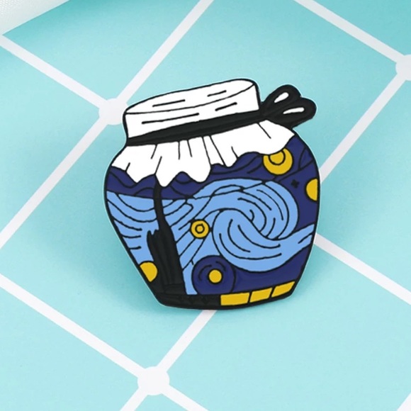 Starry Night Jar Enamel Pin Van Gogh Art History Abstract Expressionism Badge - Picture 2 of 7